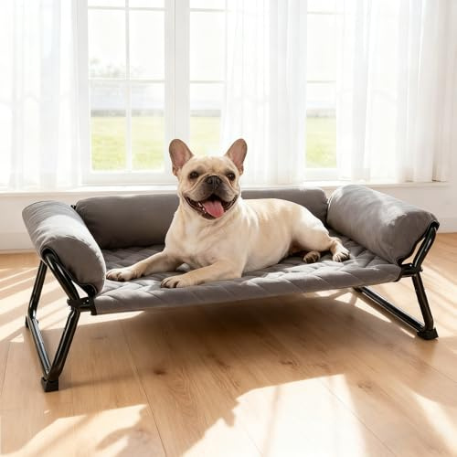 Lekespring Lit Surélevé pour Chien – Coussin Réversible Toutes Saisons, Structure X Robuste, Housse Lavable, Lit Confortable pour Intérieur & Extérieur, Taille M, Gris