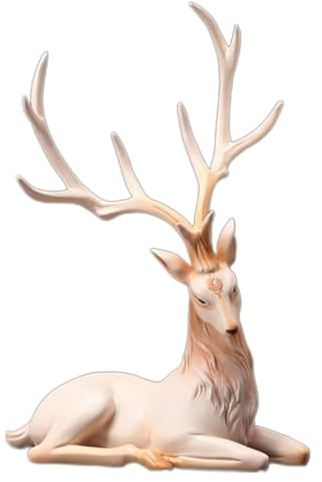 Statua di renna in resina – Figura natalizia alce – Decorazione da scrivania – Cervo – Design artistico fatto a mano, scaffale per soggiorno, camera da letto, centrotavola con motivo di vacanza,