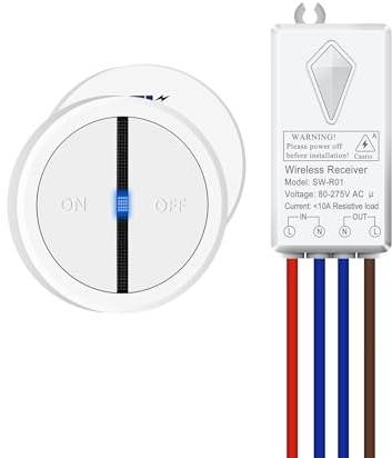 Funk Lichtschalter,NineLeaf 1PK Fernbedienung Wandschalter mit LED-Anzeige,ohne Verkabelung wandmontierbar,IP66 wasserdicht für innen und außen,Haushalt und Büro, weiß