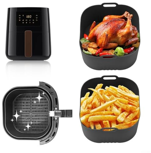Pumixiy Juego de 2 forros de silicona reutilizables para freidora de aire Philips HD9252 HD9200 HD9255 no y resistente al calor con ranuras elevadas para un mejor aire (negro)