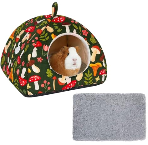Guinea Pig Bed with Removable Pad Washable Semi-Enclosed Winter Warm Hamster House Sleeping Bed Cave Shelter Small Animal Hideaway for Dwarf Rabbits Chinchillas Hedgehogs Ferrets Rats (5.91x5.91in)