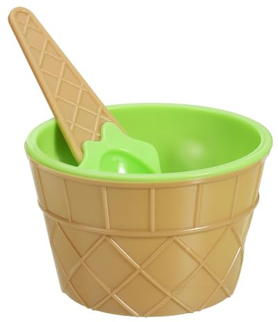 sourcing map 6 Pack Ice Cream Cups with Spoons, Reusable Plastic Ice Cream Bowls Candy Color Frozen Yogurt Dessert Bowl for Birthday Decorations Summer Holiday Supplies, Yellow Green