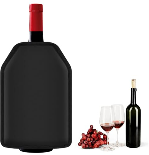 Funda Enfriadora Botellas Vino, Funda Enfriadora para Botellas, Enfriadores Cava con Gel Refrigerante Interior, con Banda EláStico, Fabricada con 3 Capas Aislantes, para Vino y Cava, Cerveza (Negro)