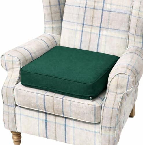 Armchair Booster Memory Foam Seat Cushion – Orthopaedic Firm Support Height Raising Chair Pad for Adults & Elderly, Dining & Office Chairs, Water Resistant Cover (Bottle Green, 45 x 45 x 10cm)