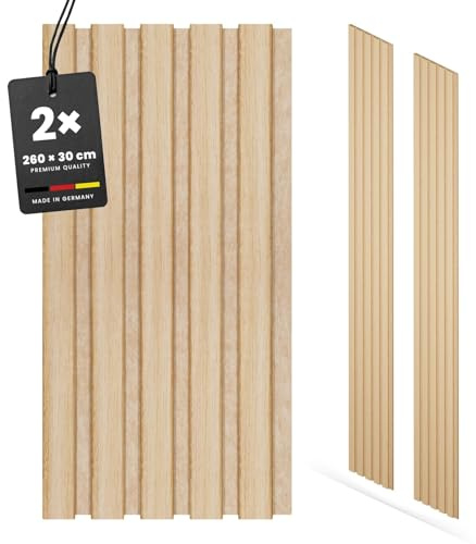 KGM Akustikpaneele Ellipse Eiche Natur MDF - 30 x 1,7 x 260 cm, 2er Set | Ton in Ton, Filz-Optik, foliert, schallabsorbierend, für Wohn- & Büroräume, PEFC-zertifiziert