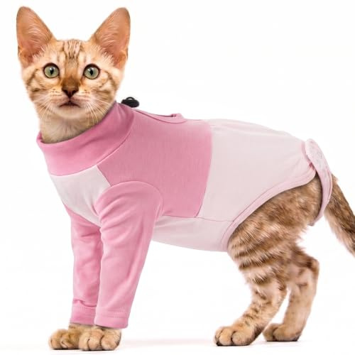 Kattbody efter oper, kattbody efter kastration hande, kattdräkt uppåt armbågsbandage katt framben knäbandage framben, stoppar läckage och repor (rosa, S)