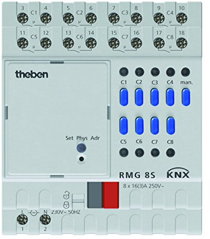 Theben 4930220 RMG 8 S KNX MIX2 Schaltaktor 8-fach 16A C-Last REG Secure