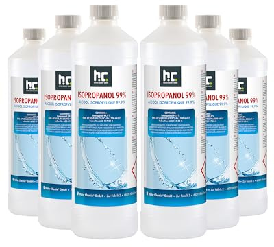 Höfer Chemie Isopropanol 99,9% (IPA) 6 x 1 L - Alcool Isopropylique IPA Pur | Alcool Isopropylique pour le Nettoyage et le Dégraissage - Solvant Puissant - Multiusage - Nettoyage Sans Traces ni Résidus