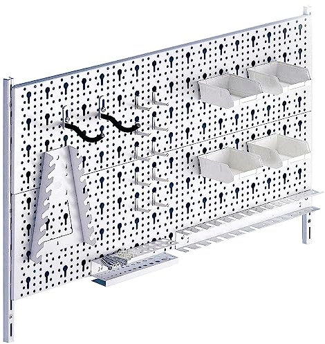 Element System 11300-00004 - Pannello forato per attrezzi, in metallo, comprensivo di set con 19 pezzi e ganci, viti e tasselli, colore bianco