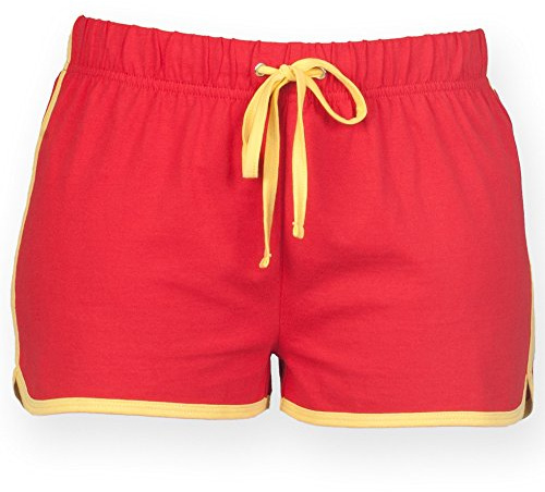 Skinni Fit Womens/Ladies Retro Training / Fitness Sports Shorts (S) (Red/ Yellow)