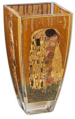 Goebel Gustav Klimt Glasvase Der Kuss H. 16cm 8,5x8,5cm mit Golddekor
