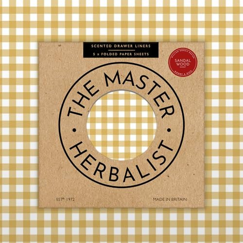 The Master Herbalist Duftende Schrankpapier mit Sandelholzduft im Gersten-Gingham-Design (gefaltet), Packung mit 5 Bögen, enthält ätherische Öle (Sandelholz)