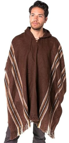 Gamboa Alpaca Poncho Hombre con Capucha Estilo Mexicano Lana Otoño Invierno