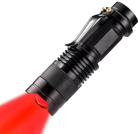 WAYLLSHINE High Power Red LED Flashlight, Single Mode, Long Range, 150 Yards, 200 Lumens, Black, Red Light Torch for Astronomy, Aviation, Night Observation