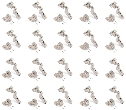 Emuca 1011807 Pack aus 20 Topfscharnieren Ø35mm 100° mit sanftem Verschluss für aneinanderstoßende Türen und Euro-Zusätze zum Festschrauben mit Verbindergehäuse