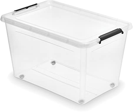 Orplast SimpleStore Aufbewahrungsbox mit Deckel und Rädern ca. 60 l - Boxen Aufbewahrung Stapelboxen 58 x 39 x 35 cm - Ordnungsboxen - Aufbewahrungsbox mit Deckel Küche Büro, Schule, Werkstatt