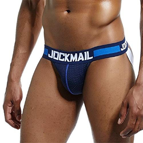JOCKMAIL Calzoncillos Super Sexy para Hombre suspensorios sexywear Tangas para Hombre Tangas Transpirables Ropa Interior Gay (L, Azul Marino)