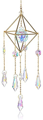 JSDDE Diamant-Form Sonnenfänger mit Kristallkugel Regenbogen Hängende Glasanhänger Fensterdeko Heilung Reiki Glücksbringer Mode Verzierung für Haus Garten Zimmer