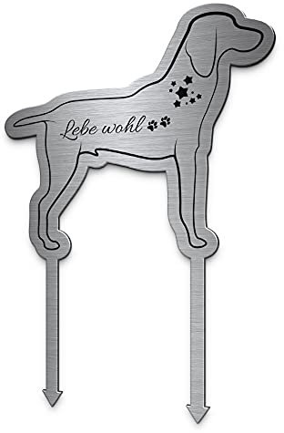 CHRISCK design Grabstecker Hund aus Edelstahl mit Motiv oder Trauerspruch | Grabgestecke für Urnengrab Grabschmuck Hund | Einzigartige Hunde Grabdeko | langlebige Gravur