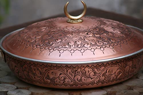 Juego de utensilios de cocina de cobre en relieve hechos a mano, utensilios de cocina tradicionales de cobre, vajilla, utensilios de cocina de cobre (33 x 33)