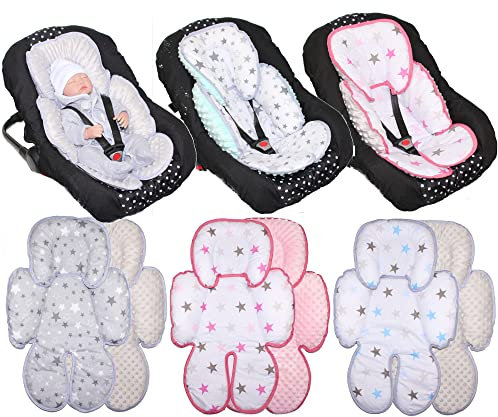 Primawela Sitzverkleinerer Minky - Baumwolle Baby Auto Kindersitz Babyschale Einlage Einsatz (Star Hell + Grau)