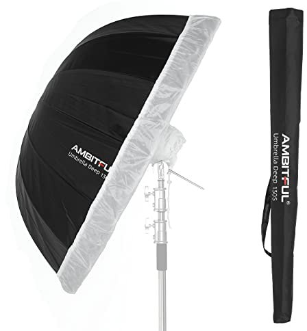 AMBITFUL Parabolic Umbrella UB-130S 51in Parabolic Silver Black Reflective Umbrella Studio Light Umbrella with Diffuser Cover Cloth (130S)