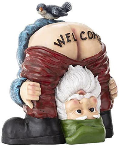 NIDONE Statue de Nain de Jardin, Fesses Nues, Signe Bienvenue Sculpture en résine, Elfe Miniature, décoration pour Jardin, Cour, pelouse et