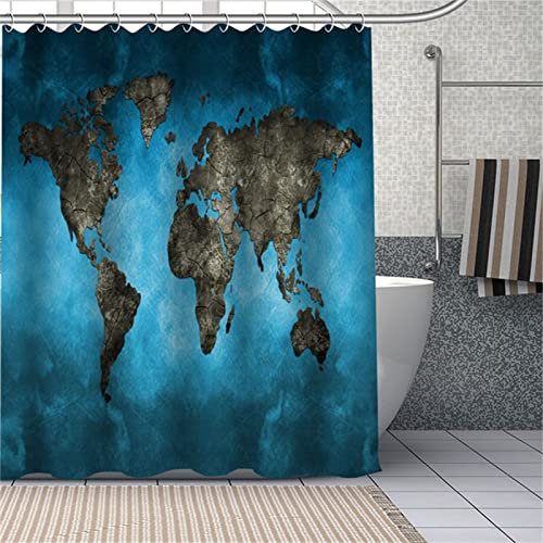 Duschvorhang 180x210cm, Karte Blau Duschvorhänge Antischimmel Wasserdicht Gewichteter Polyester Stoff, Waschbar, Textil Badvorhang für Dusche und Badewanne Dekor 3D Shower Curtains mit Haken
