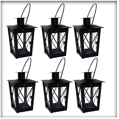 Kieskönig Metall Mini- Laterne schwarz Gartenwindlicht, zum Aufhängen, Windlicht, Laterne (6 Stück)