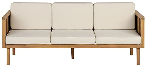 Beliani Outdoor 3-Sitzer Loungesofa Akazienholz Hellbraun Auflagen beige Rustikal Baratti