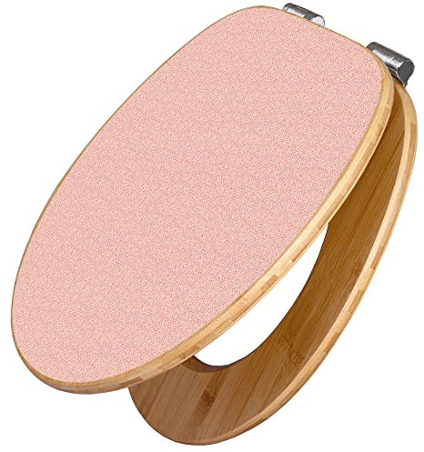 banjado Design WC Sitz Bambus Absenkautomatik 45,8x37,5cm / Toilettendeckel mit Absenkautomatik Holz/hochwertiger Bambus Klodeckel/WC-Sitz für gängigen Toiletten/Motiv Rosa Arabesque