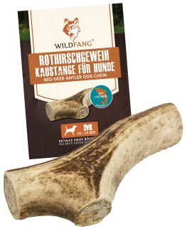 Wildfang® Kronhjort Hjorthorn Hundtugg – Naturligt hjorthorn hundtugg för hundar med laxolja, stödjer tandvård utan tillsatser, naturligt hornträ, idealiskt leksak för hundar 10–25 kg – 1-pack
