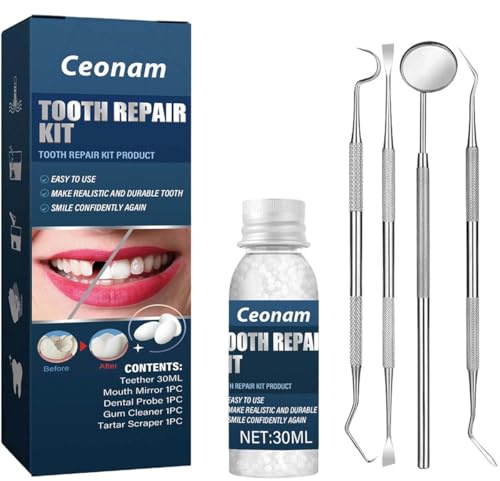 Ceonam Zahnreparaturset - Temporäres Fake Teeth Replacement Kit mit Zahnspiegelwerkzeugen für die temporäre Wiederherstellung von fehlenden & gebrochenen Zähnen Ersatz Zahnersatz