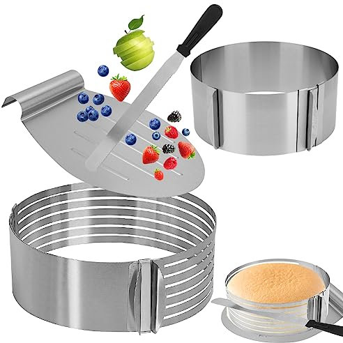 Yuragim Tortenzubehör, Torten Zubehör Set 4 Teile - Tortenboden Schneidehilfe+Konditormesser+Tortenheber+Tortenring Verstellbar Hoch 8 cm, Backzubehör für Torten, Tortenbackzubehör für Haushalts/Küch