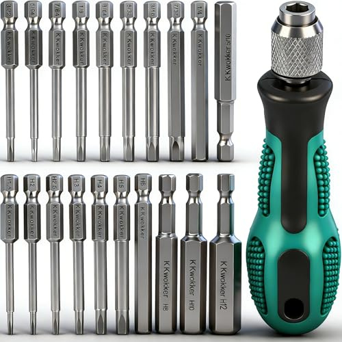 K Kwokker Juego de 20 destornilladores magnéticos de llave hexagonal, 2.3 pulgadas de largo, 1/4 pulgadas de diámetro con mini destornillador de mango