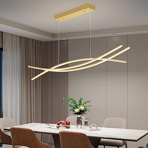 LED Pendelleuchten Dimmbar Esstisch Esszimmer Hängeleuchte mit Fernbedienung Pendellampe Wohnzimmer Küchen Hängend Lampe Moderne Höhenverstellbar Kronleuchter Büro Küche Leuchte (Gold, L120cm)