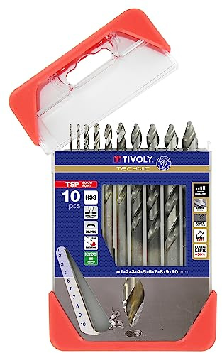 Tivoly 11457070001 - Juego de brocas de metal (10 unidades, HSS, cortado afilado, afilado, 1 a 10 mm)