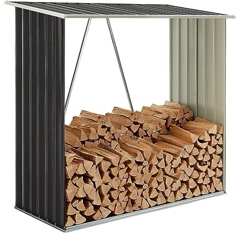 Juskys Holzunterstand Enno für Brennholz außen - Kaminholzregal aus Stahl - Unterstand für Kaminholz aus Metall in Anthrazit - Brennholzregal