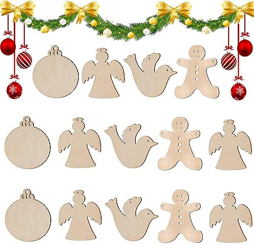 Aweisile Holzanhänger Christbaumschmuck 70 Stück DIY Weihnachtsdekoration Holz Weihnachts Holzanhänger Holzanhänger zum Bemalen Weihnachten Weihnachtsbaum Holzanhänger für Weihnachten