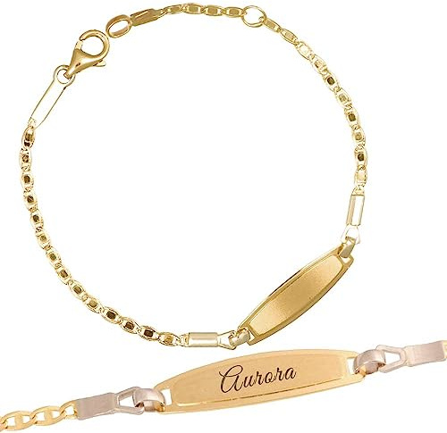 Sakrami Sweet Dreams Pulsera Grande de Oro con Placa + Joya con Caja Personalizada + Idea de Regalo para Niña en Ocasiones Especiales de Nacimiento, Bautizo y Comunión + Caja de Regalo