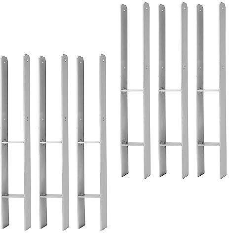 Herrselsam 6 stycken H-ankare besprutad järnplatta, H-stolphållare materialtjocklek 5 mm, stolpankare längd 600 mm stolpe 91 mm, staketstolpadapter silver vit