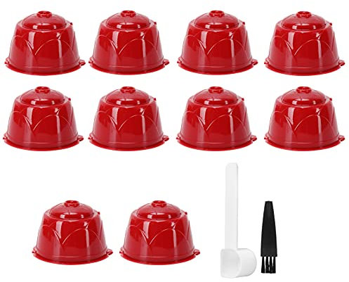 Capsulefor Dolce Gusto Wiederverwendbares Kaffeekapsel-Filterlöffel-Bürsten-Set, passend für Dolce Gusto-Kaffeemaschine (Rot, 10 Kapseln, 1 Löffel, 1 Bürste)