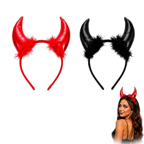 DERJDISF Teufelshörner Teufels Ohren 2 Stück Haarreif, Halloween Teufelshörner Stirnband, Teufel Ohren Haarband Haarreifen r zu Helloween, Fasching, Karneval und Kostüm Party