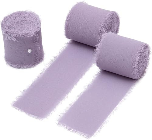 SYSUII 3 Rollen Chiffonband Geschenkband - 4CM * 5M Chiffon Schleifenband Dekoband Dünn fransen Chiffon seidenband Zum Verpacken Von Geschenken,Blumensträuße,Hochzeitseinladung, DIY Handwerk -lila