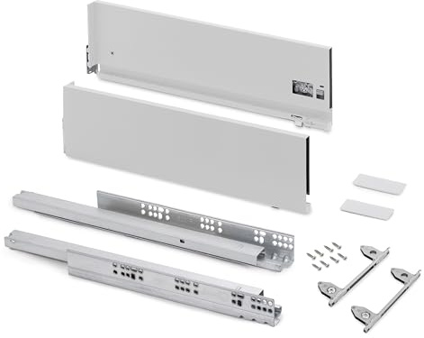 Emuca - Kit cajón para cocina o baño con regulación 3D, altura 178mm, profundidad 450mm, 40 Kg, cierre suave, tableros no incluidos, Acero, Blanco