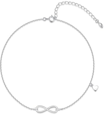 Deyanse fotkedjor för kvinnor illber, Infinity hjärta/hjärta fotkedja, 925 sterlingsilver fotlänk för kvinnor, sommar strand fotled armband fotspänne, vattentät fotsmycke justerbar – 22 5 cm,