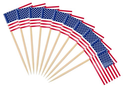 100 Pcs American Flag Toothpicks,Independence Day Burger Sticks Food Flags with USA Flags on Sticks,4th of July Cupcake Toppers for Veterans Day,Patriotic Theme Party,Wild West Party Cake Decorations