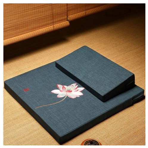 QDZC Japanese Foldable Meditation Cushion Set,Yoga Meditation Floor Pillow,Large Meditation Mat and Pillow Set for Sitting on Floor for Floor Balcony Mat Bedroom Patio blue-70cm