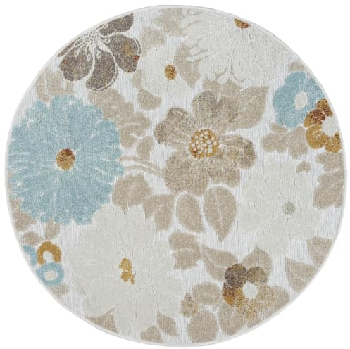 the carpet Porto Teppich Wohnzimmer, Outdoor geeignet, robust, modern und hochwertig, Wetterfest und UV-beständig, Ideal für Balkon, Terrasse, Küche und Esszimmer, Multi-1, 120 cm Rund