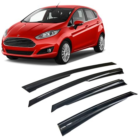 Rumplex Windabweiser Luftabweiser Regenabweiser Seitenfensterabweiser Kompatibel mit Ford Fiesta Schrägheck 2010-2020 Autofenster Regenschutz Anklebbare Deflektoren 4 Stück Externe Passform